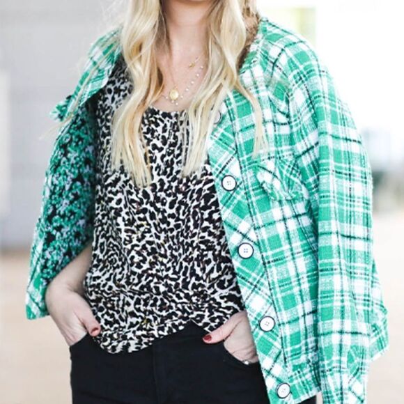 CAbi 5653 Green Library Plaid Tweed Jacket M - Picture 2 of 12